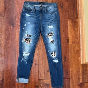 Judy Blue Dark Blue Skinny Jeans with Leopard Details